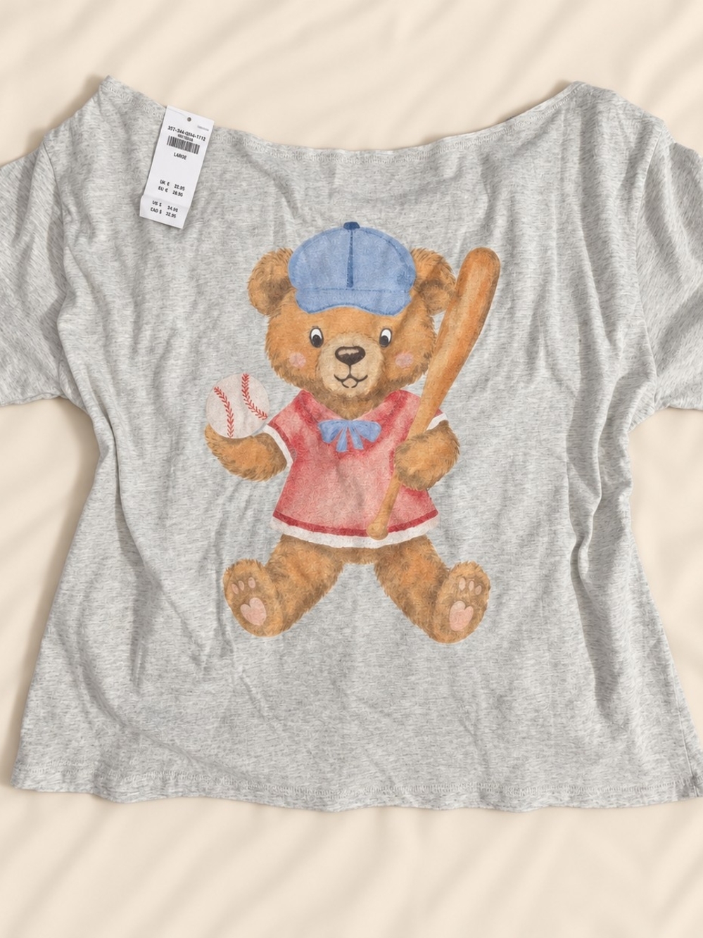 NWT Hollister Off Shoulder Baseball Teddy Bear Tee Size L